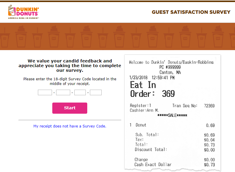 Dunkin Donuts Guest Survey