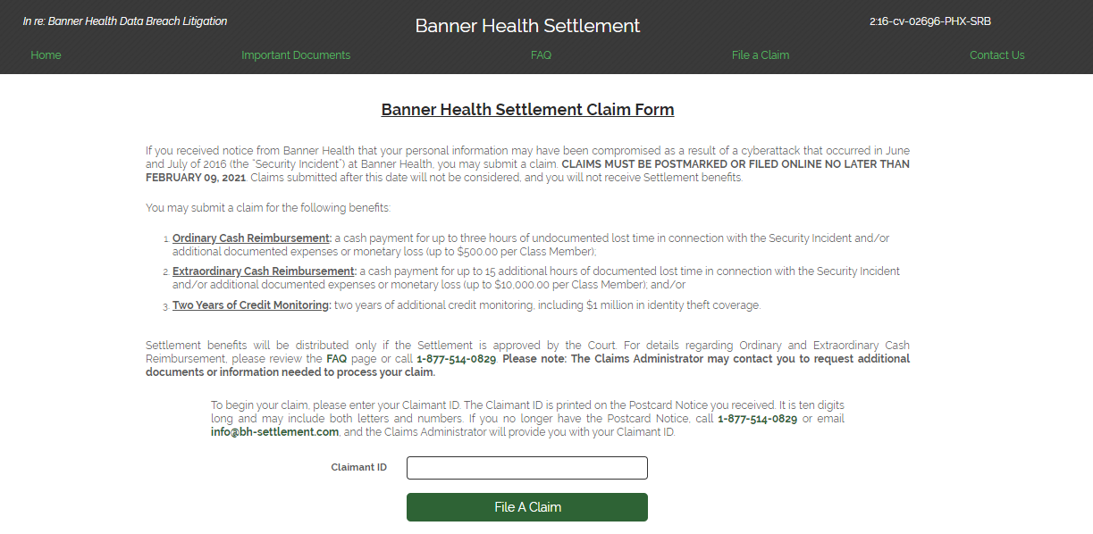 Banner Health Settlement Claim