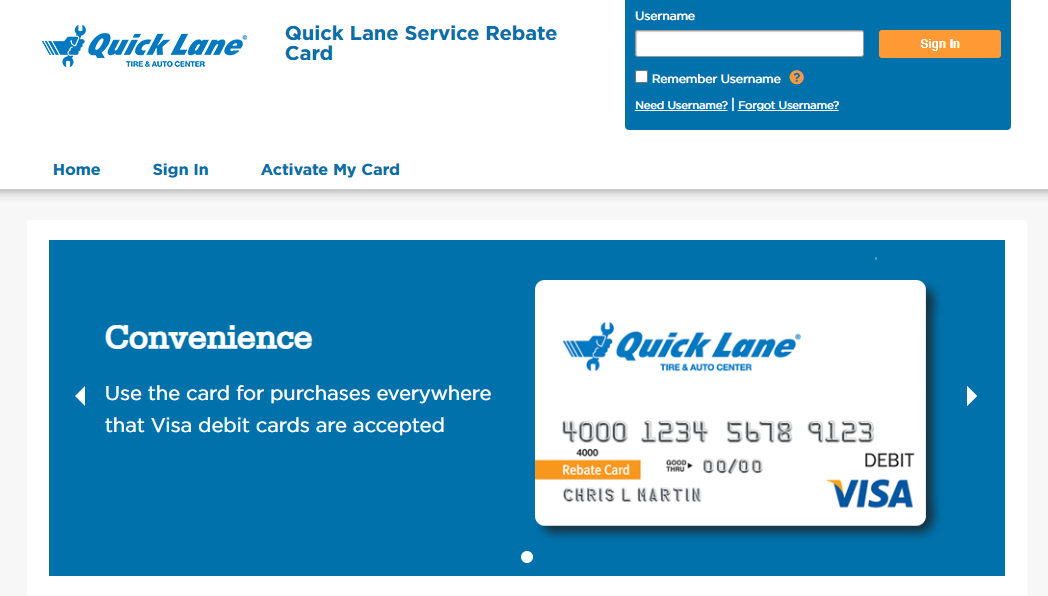 Sign into Bank of America Quick Lane Service Rebates Card account