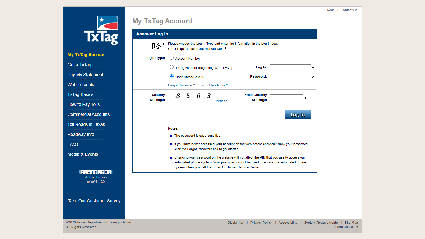 into TxTag Account login