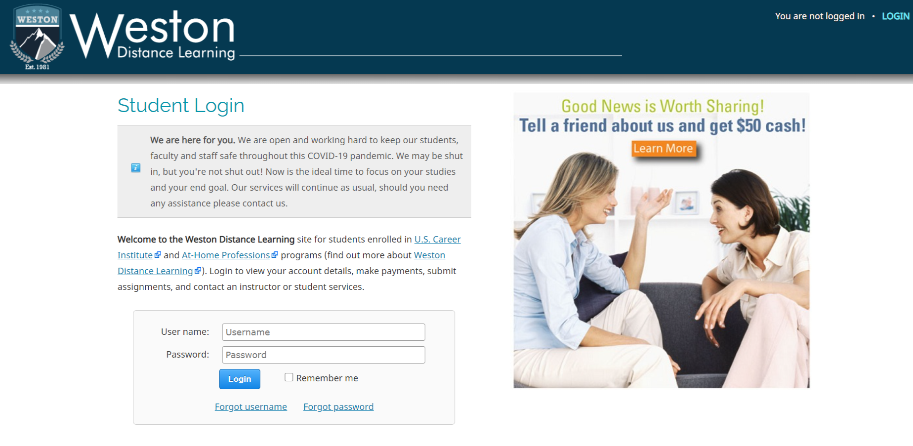 Weston Distance Learning Login