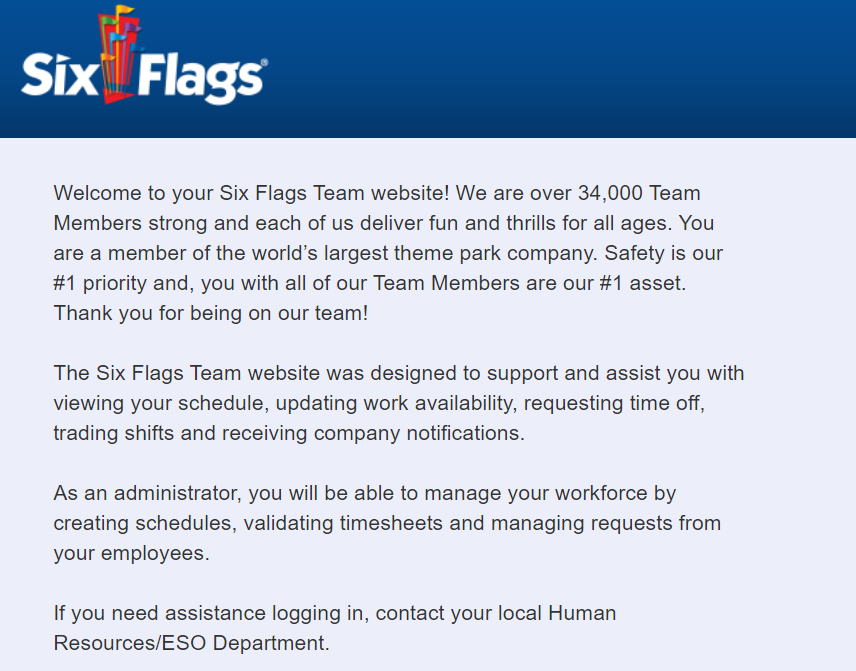 Six Flags Team Employee portal