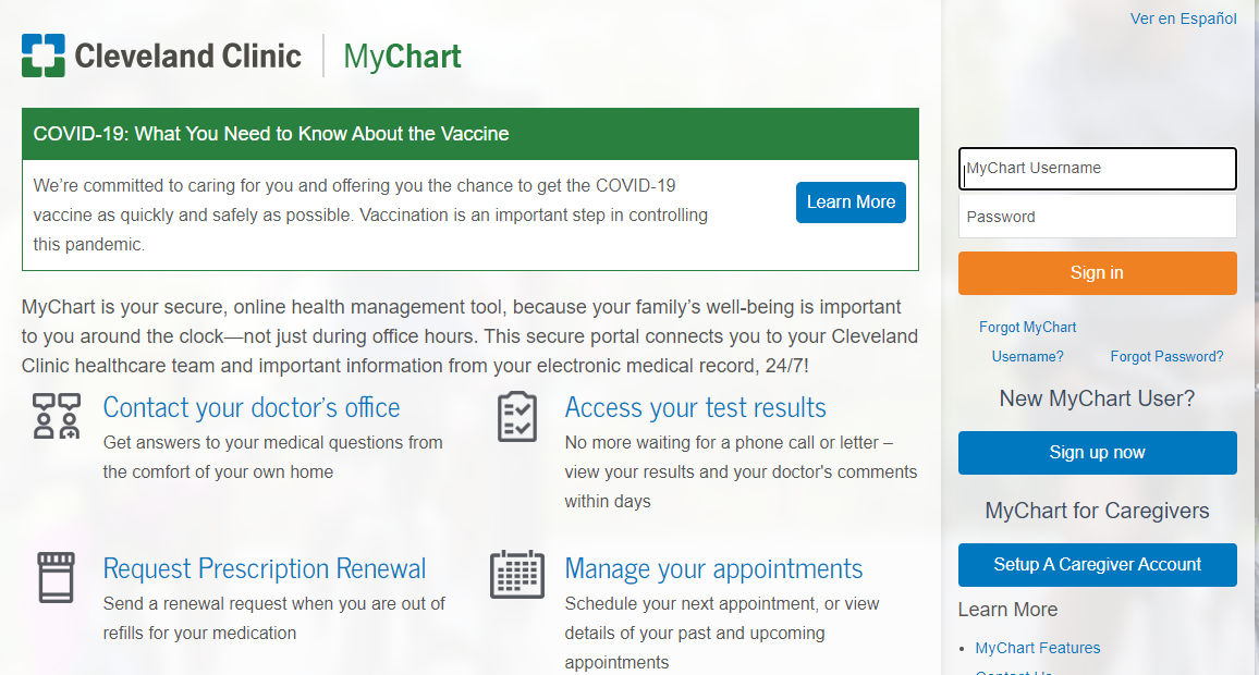 cleveland clinic mychart login