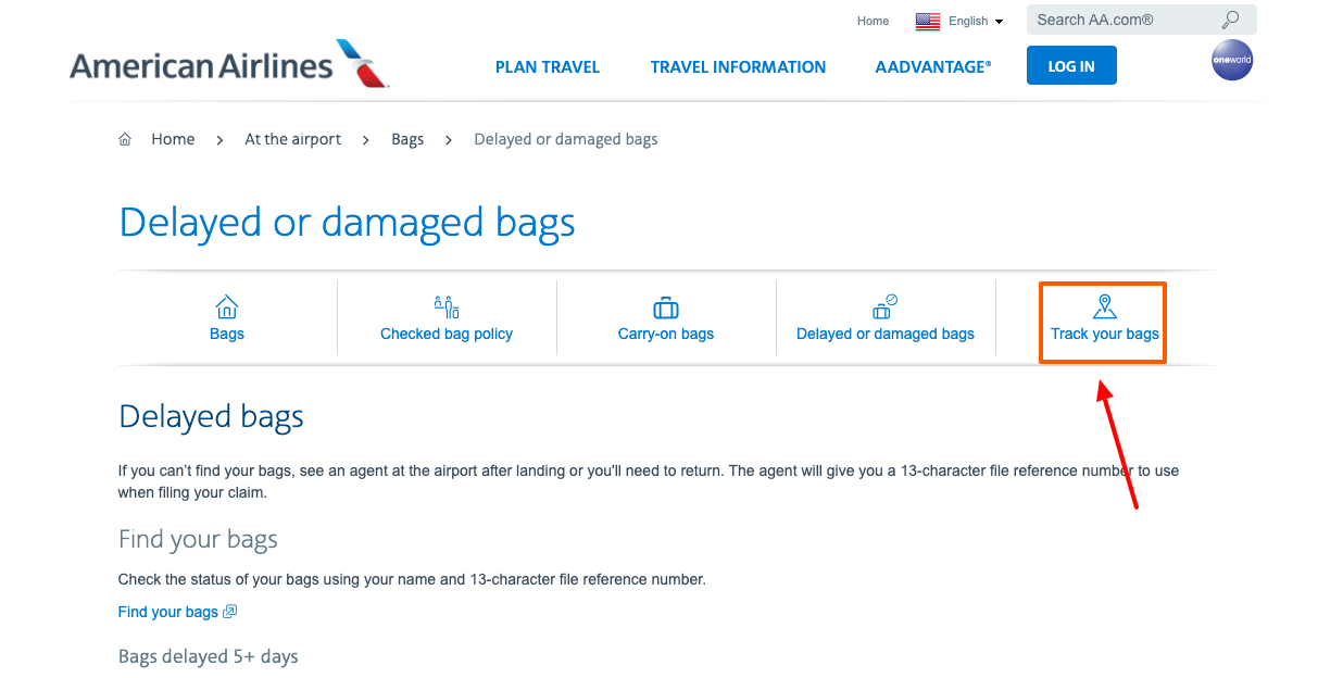 aa delayed baggage track