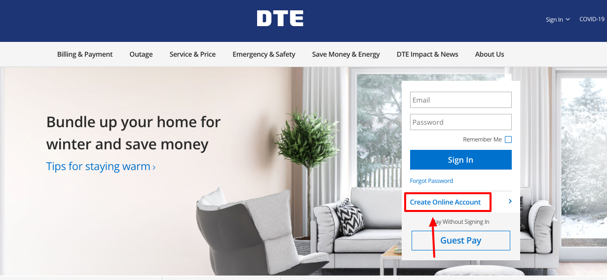 DTE Energy create account