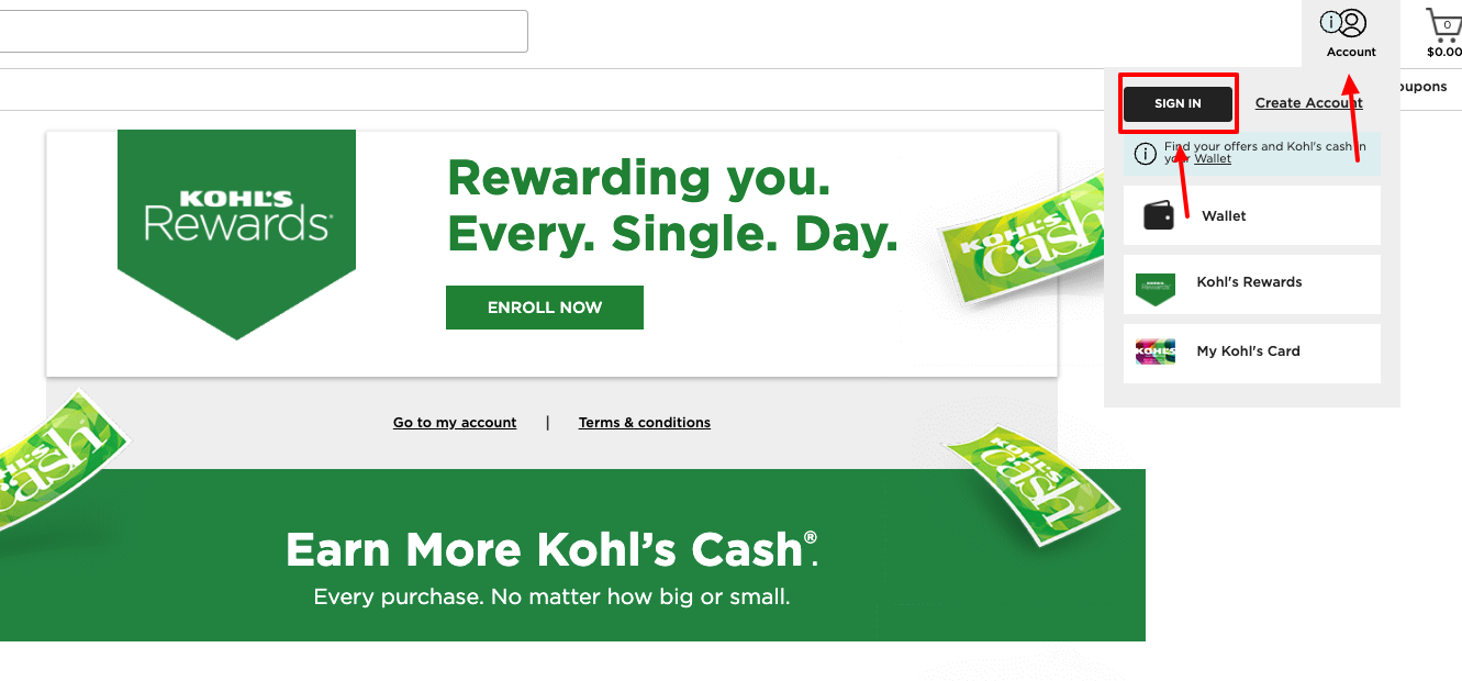 kohls rewards login